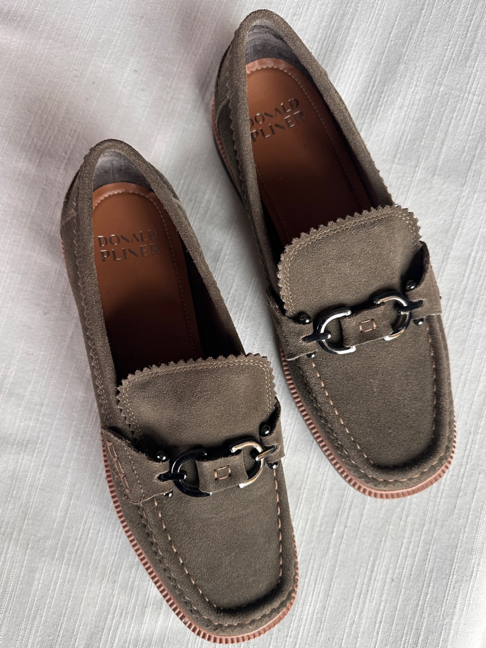Donald Pliner Olive Green Suede Horsebit Loafers | 9